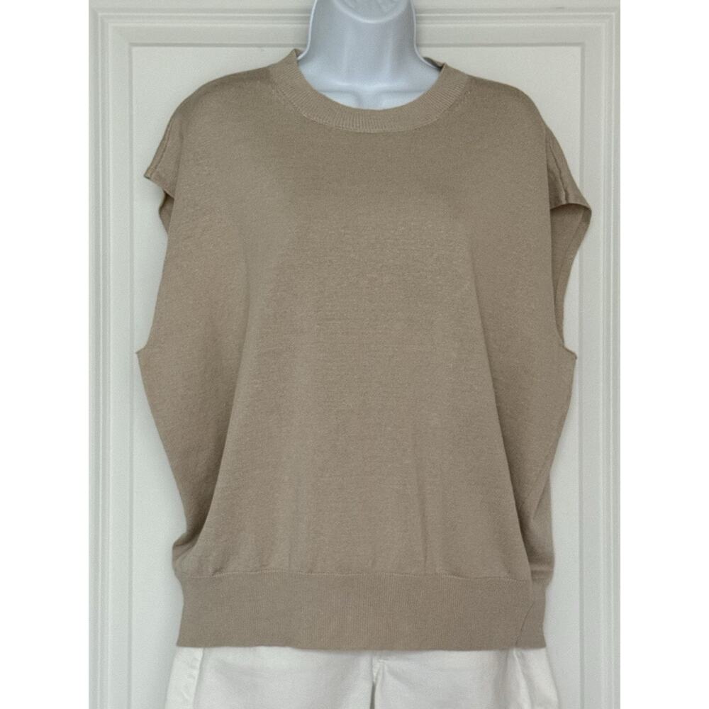 ANN TAYLOR Linen Blend Cap-Sleeve Crew Neck Pullover Beige NWT Sweater Size XL‎